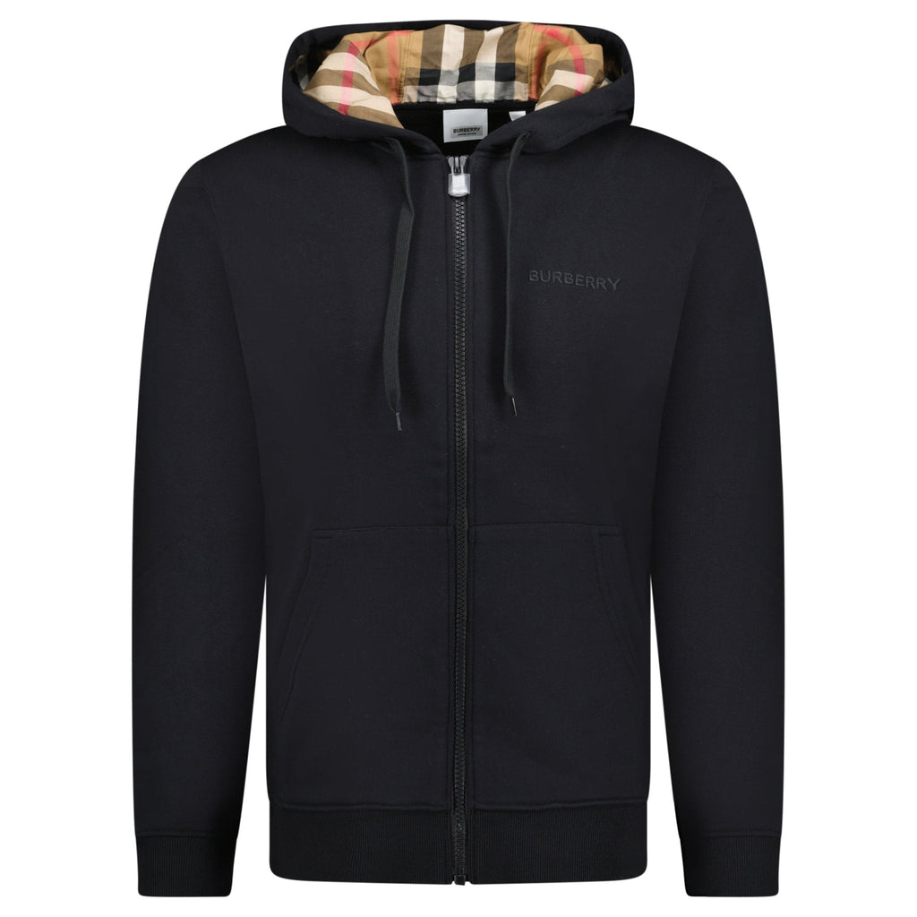 Burberry 'Hove' check Hood Embroidery Logo Hoodie Zip Sweatshirt Black